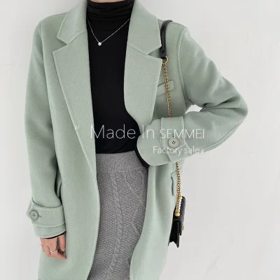 light green Для женщин оверсайз бойфренд стиль шерстяной пиджак белый серый цвет для зимы высокое качество Офисная Леди наряд - Цвет: light green