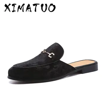 

Men's Suede Leather Open Back Slip-On Dress Slippers On Backless Velvet Loafers Lazy Person Half Shoe for Men Size 6~13