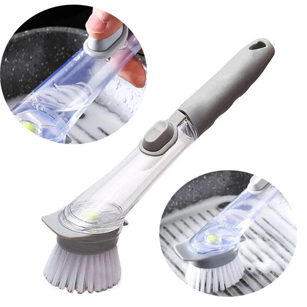 

Automatic Liquid Addition Sponge Dish Washing Brush Long Handle Refillable Bowls Cleaning Kitchen Clean Tools