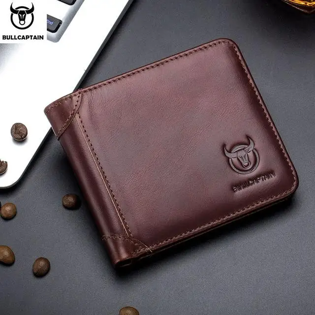 coffee BULLCAPTAIN, винтажный кожаный тройной бумажник, мужской короткий кошелек на застежке, повседневный мужской кошелек на молнии, кошелек, держатель для карт, сумка для денег, кошелек для монет, 012 - Цвет: coffee