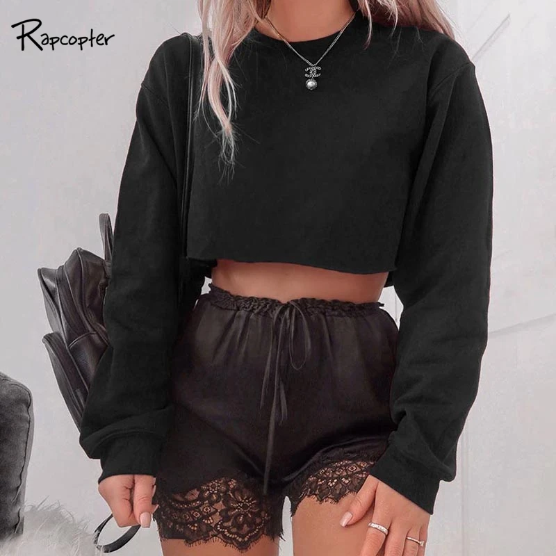 

Rapcopter Solid Casual Loose Femme Sweatshirt Autumn Long Sleeve Korean Style Pullovers O-neck Cotton Women Harajuku Sweatshirts