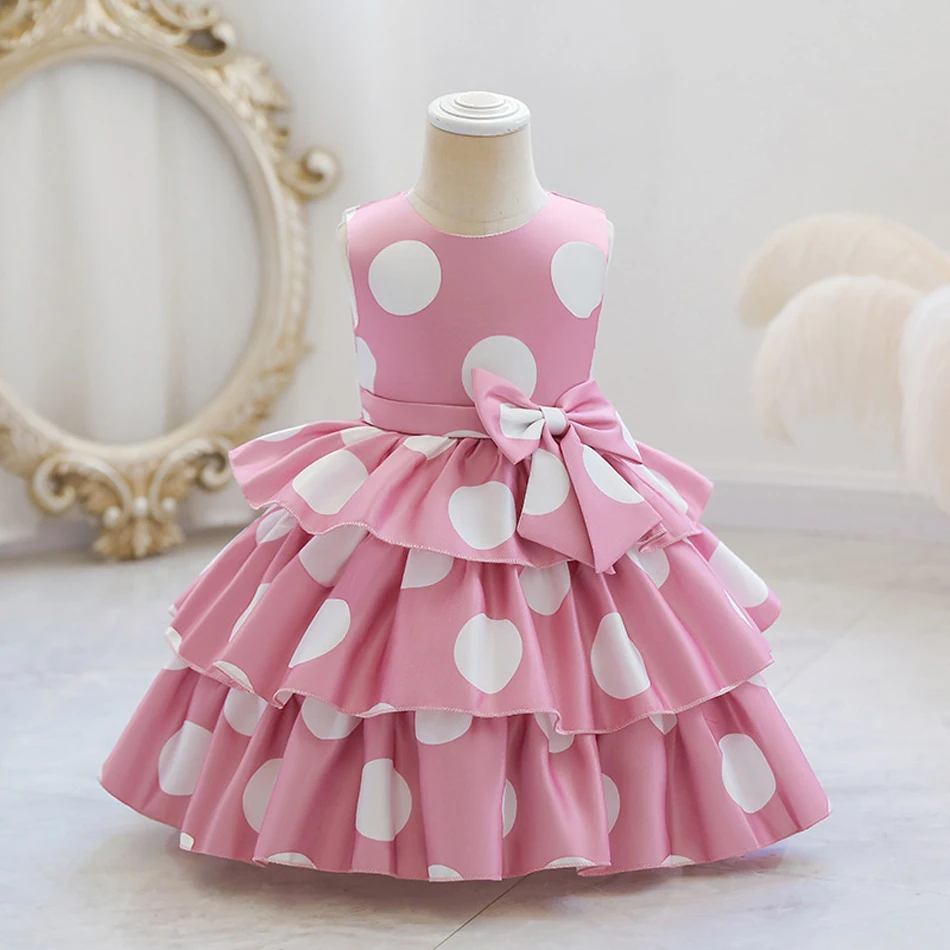 Baby Girls New Year 2022 Bowknot Dot Dress for Girls Wedding Party