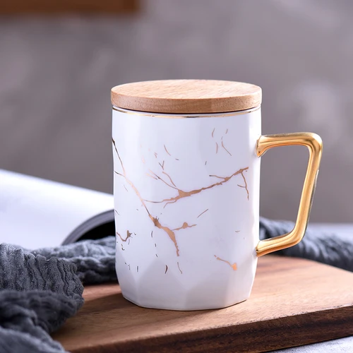 Marble Gold Stripe Mug White Black Olive Green Coffee Cup Quality Ceramic New Year Mug Gift for Friend Dinner Water Juice Cup - Цвет: D white