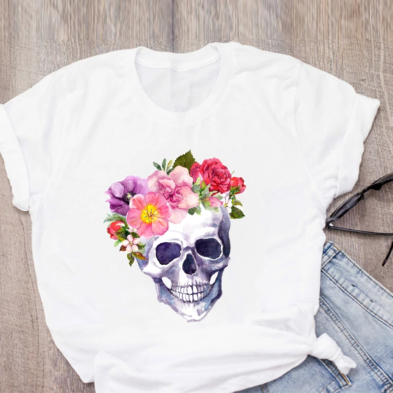 女性グラフィックスカルホラー花ファッションかわいいプリント夏tシャツシャツ女性服レディース服トップスtシャツ女性のtシャツ Tシャツ Aliexpress