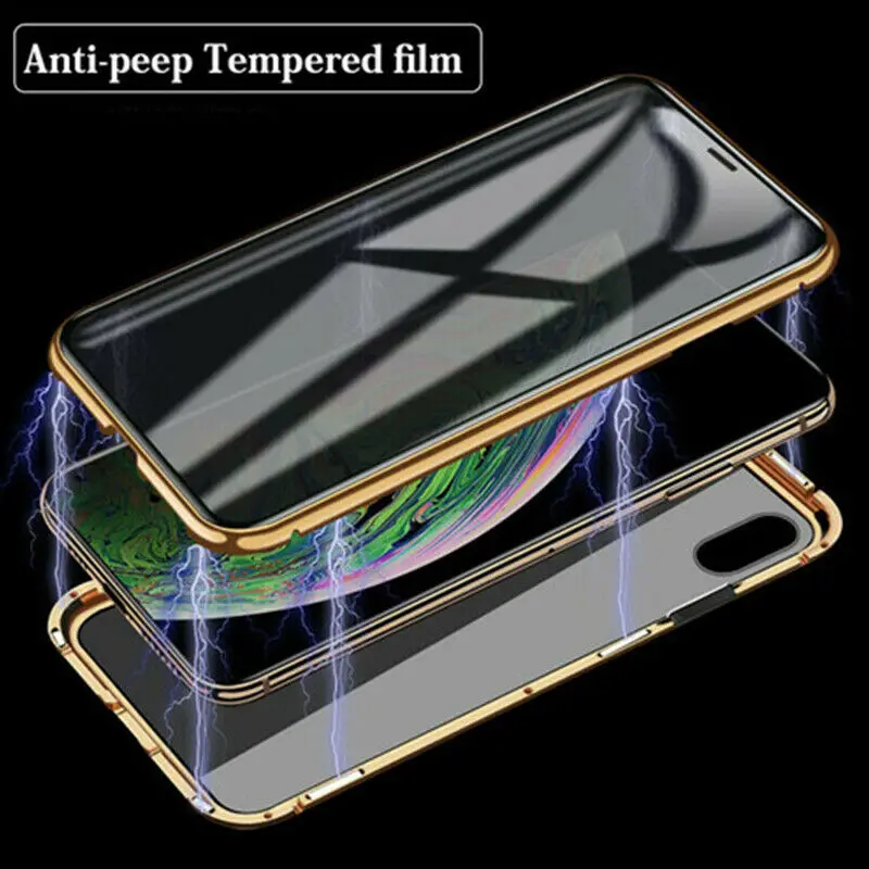 Magnetic Metal Privacy Phone Case For iPhone 11 Pro X XR XS Max 7 8 6 S Plus Tempered Glass Magnet Antispy Cover For iPhone 11