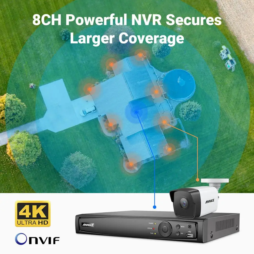 ANNKE 8CH HD 5MP POE сетевой видеорегистратор безопасности Системы 8MP H.265+ NVR с 4X5 Мп возможностью погружения на глубину до 30 м Цвет Ночное видение всепогодный WI-FI IP Камера