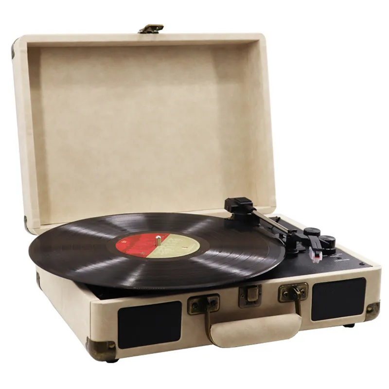 

Plastic Wood Retro 33/45/78 RPM bluetooth PH/ INT/ BT 3.0 Suitcase Turntable Vinyl LP Record Phone Player 3-Speed 3.5mm AUX IN 5