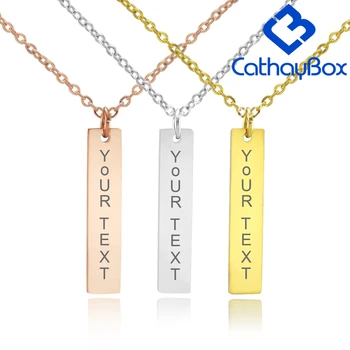 

Women's Silver Color Gold Rose Gold Tone Personalized Stainless Steel Blank Vertical Engrave Name Bar Charm Pendant Necklace
