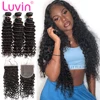 Luvin Deep Wave 28 30 40 inch 3 4 Bundles With 5x5 Lace Closure 13x4 Frontal Brazilian Human Hair Weave Curly Remy Water Wave 1