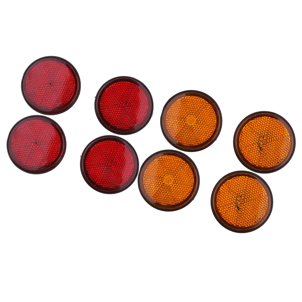8Pcs Round/Circular Motorcycle Safety Reflectors - Red and Orange