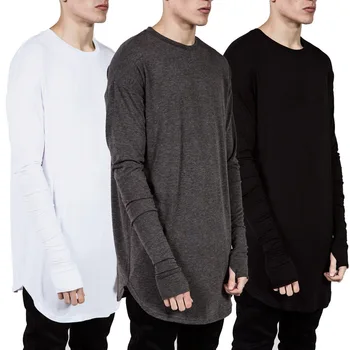 

2019 New Fashion Hip Hop Long Sleeves Ripped Cuff Long Sleeve Men T-shirt High Street Casual Tshirt Men