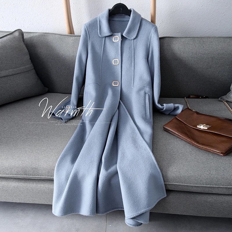 

BELIARST High-end Water Ripple Double-sided 100% Wool Coat Woman Long Paragraph Loose Autumn and Winter Woolen Coat Cardigan