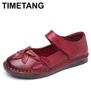 

TIMETANG2019 Casual Brand Women's Shoes Cow Leather Ballet Shoes Folding and Portable Shoes with Hook and Loop for Mother's Gift