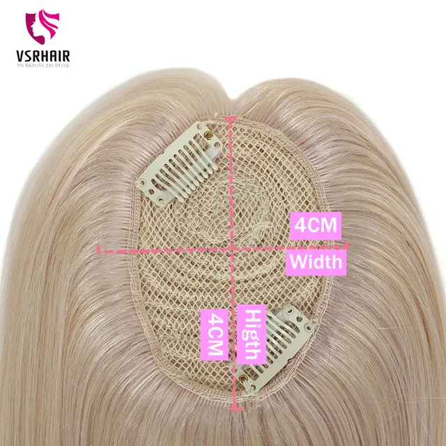 Vsr-Topper de cabello humano para mujer, Clip de Cabello 100% humano, color rubio Piano, 10 pulgadas, 14, 18 Clips