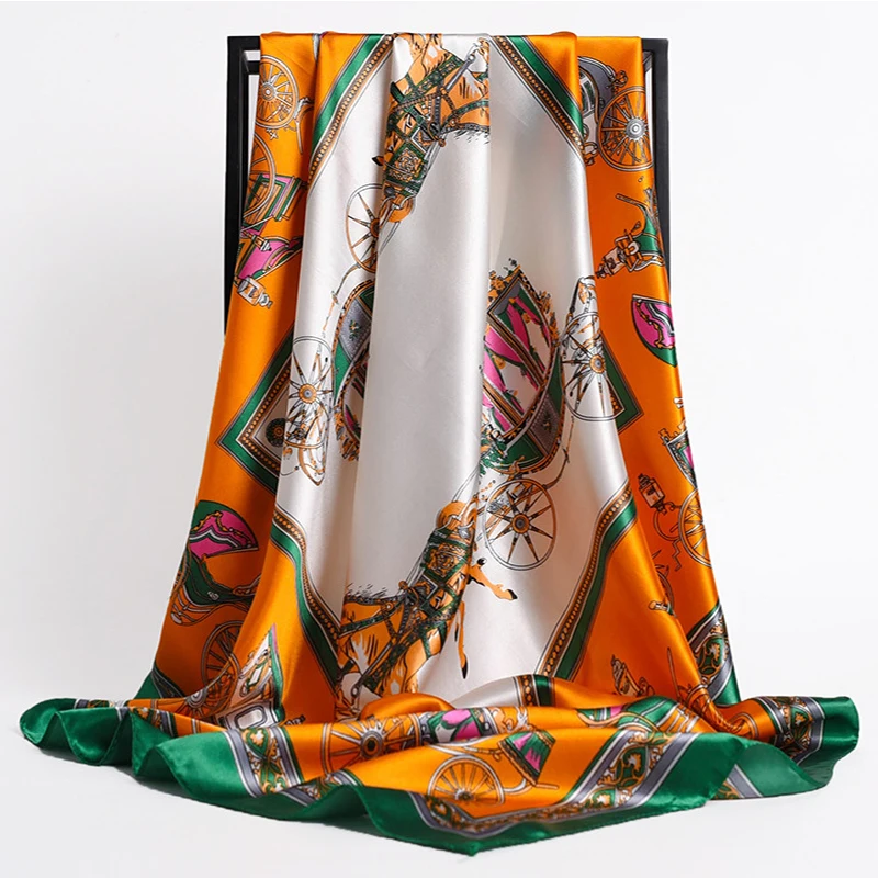 90x90cm Womens Large Square Shawl Lady Satin Silk Floral Printed Head Neck Scarf