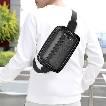 

Black Fashion Fanny Chest Pack Overall Style Simple Generous Cowhide Leather Men Waist Pouch Crossbody Bags