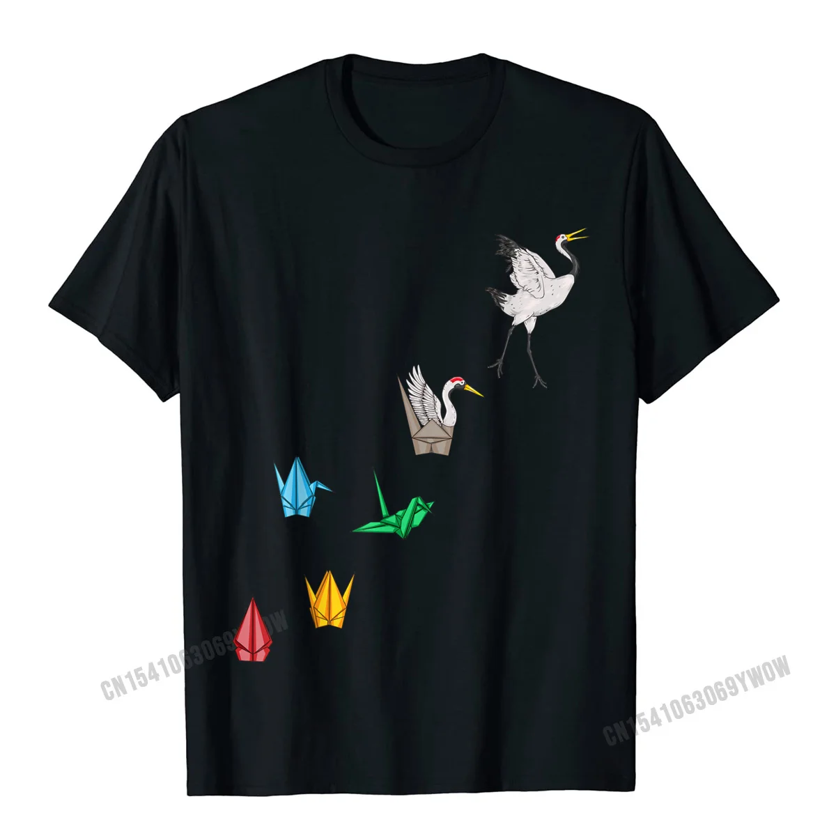 2021 Hot Sale Street Custom Short Sleeve T Shirts VALENTINE DAY O-Neck Cotton Tees for Men Tops T Shirt Design Origami Paper Crane Japanese Culture Bird Lover T-Shirt__751 black