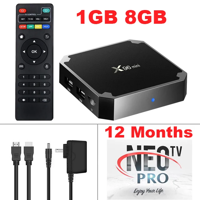 1G8G-1 Year NEO TV X96 Мини Android 7,1 ТВ приставка с 1 год NEO Pro IP tv подписка смарт-приставка Amlogic S905W 2,4 ГГц WiFi 4K HD медиаплеер - Цвет: 1G8G-1 Year NEO TV
