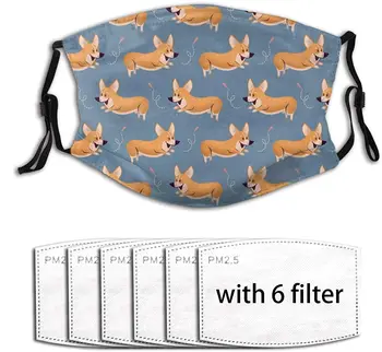 

Corgi Set Dust-Proof Face Mask Novelty Windproof Mouth Face Cover Reusable Comfortable Adjustable Protection With 6 Filter