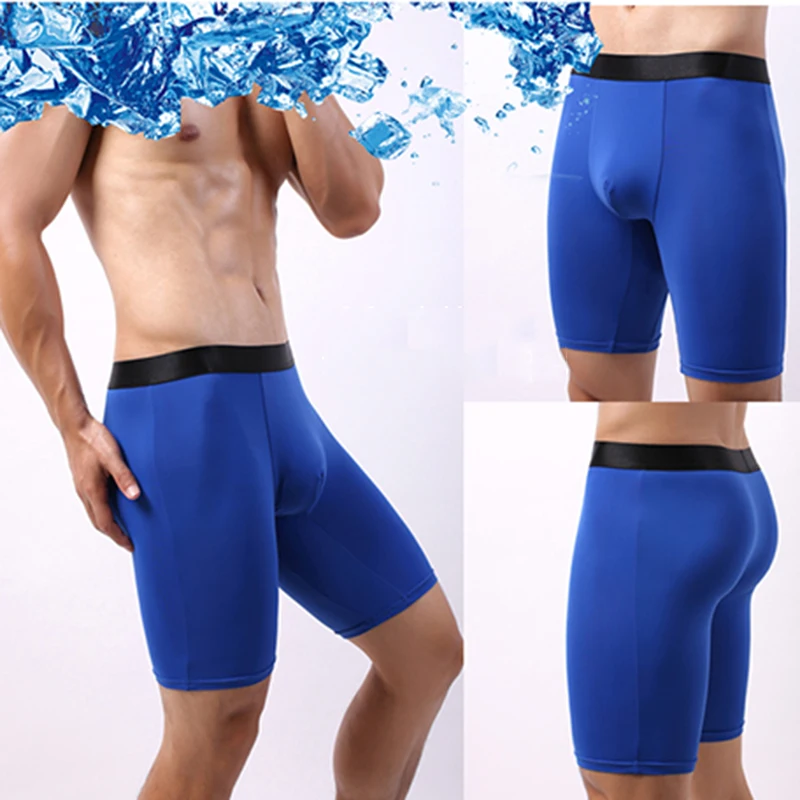 3 Pcs/Lot New Men's Boxer Briefs Soft Panties Swimming Trunks Fashionable Large Size Long Sports Shorts Men Ice Silk Flat Pants