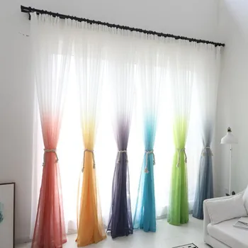 

Gradient Color tulle Curtains for Living Room bedroom Gray Sheers Fabric for window treatment Cortinas ready made