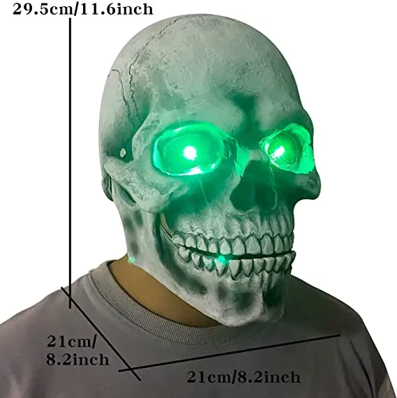 Halloween Glowing Skull Movable Mouth Latex Mask Luminous Eyes Face Cosplay Devil Ghost Horror Mask Skeleton Helmet Game