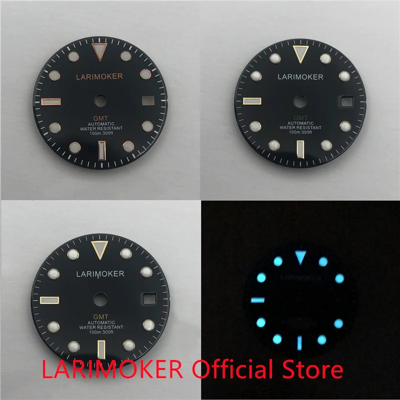 LARIMOKER/No Logo 28.5mm Black Watch Dial Fit For MINGZHU 3804 Movement GMT Functions Automatic Men's Custom logo | Наручные часы