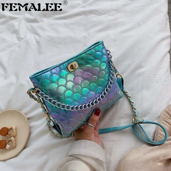 

Fasion Laser Women Bags Desinger Ladies Classic Diamond Lattice Clutch Ladies Fish Scale Party Purses Bright PU Leather Handbags
