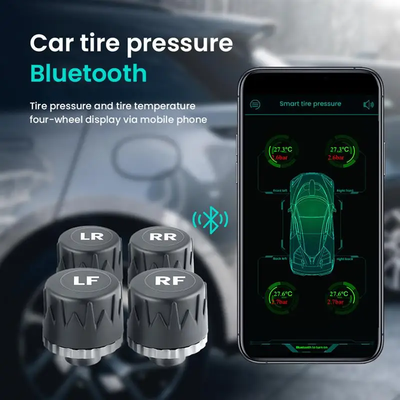 BluetoothCarTPMSTirePressureMonitoringTyreTemperatureAlarm