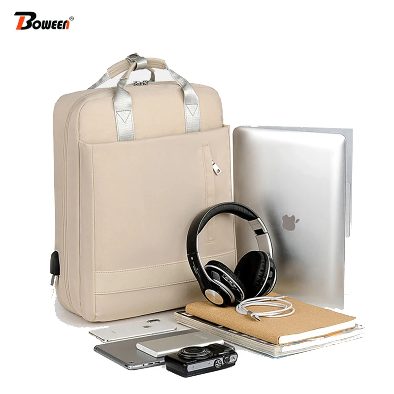 Mochila impermeable para ordenador portátil de 15,6 pulgadas para mujer, bolsa Rosa multifuncional de gran capacidad, mochila con USB, 2019