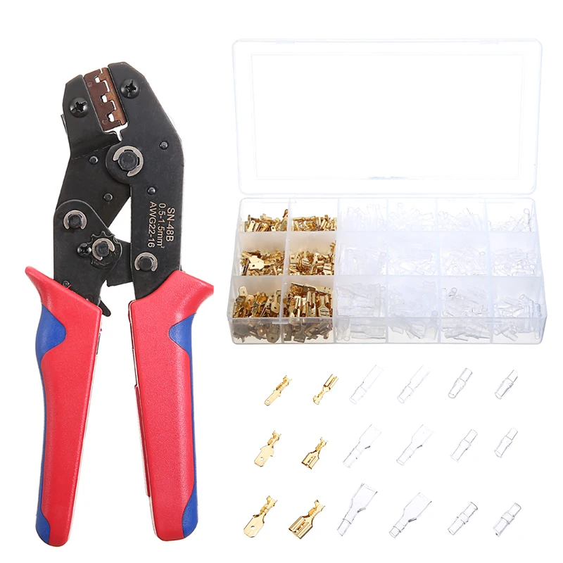 

600pcs Cable Plugs Female Terminal Connector + Crimping Pliers Flat Socket Set Crimper Cable Lug Plier Hand Tools Set