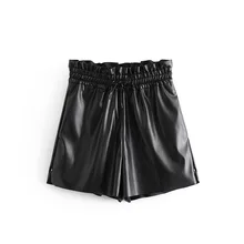 Осень новая женская мода с поясом, высокая талия, кожаные широкие шорты, Молодежные шорты для активного отдыха 03046239800