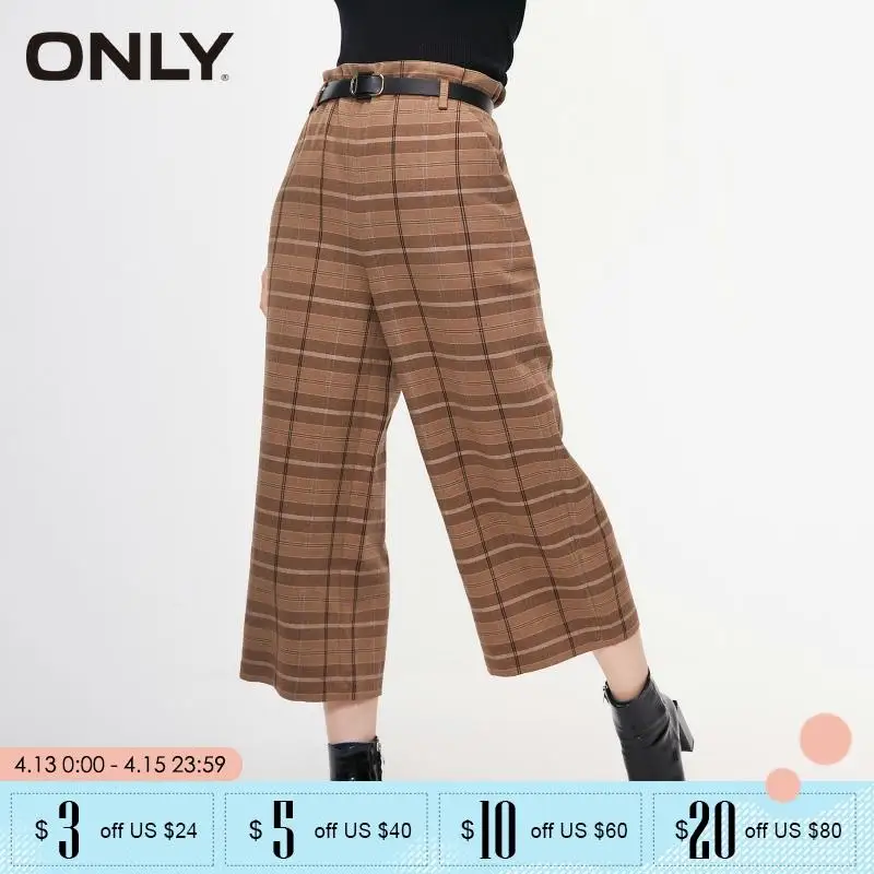 

ONLY Womens Straight Loose Fit Checked Wide-leg Casual Pants | 118450502