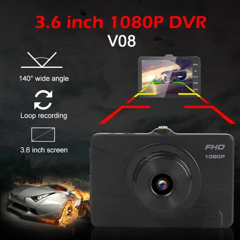 V08 3,6 дюймов TFT lcd экран Автомобильный видеорегистратор HD 1080P цифровой видеорегистратор