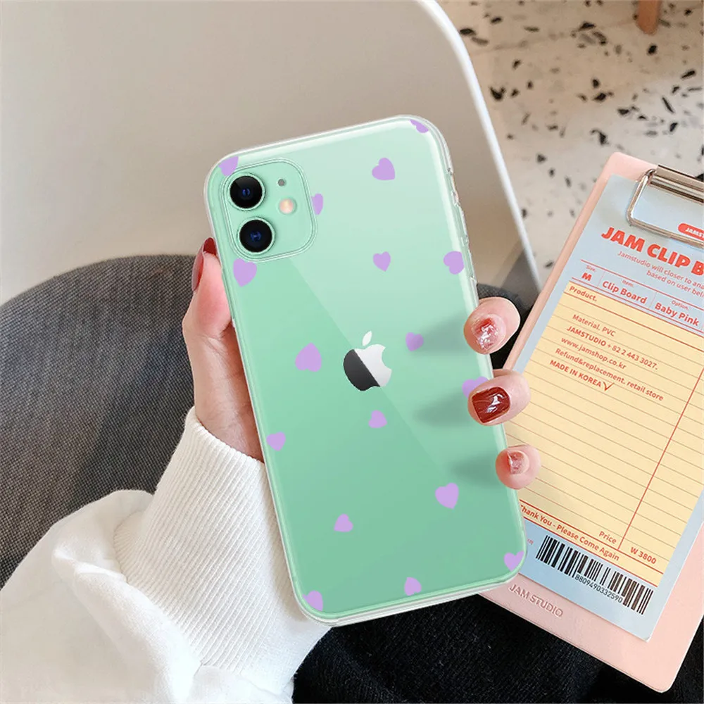 Moskado Love Heart Clear Phone Case For iPhone 12 Mini Pro 11 13 Pro Max X XR XS Max 7 8 6 6s Plus SE 2020 Soft TPU Back Cover apple iphone 12 mini  case