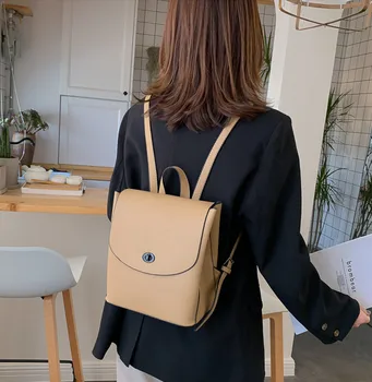 

Fashion student backpack retro solid backpack women PU soft bag classic bags for women hasp bags high capacity travel backpacks