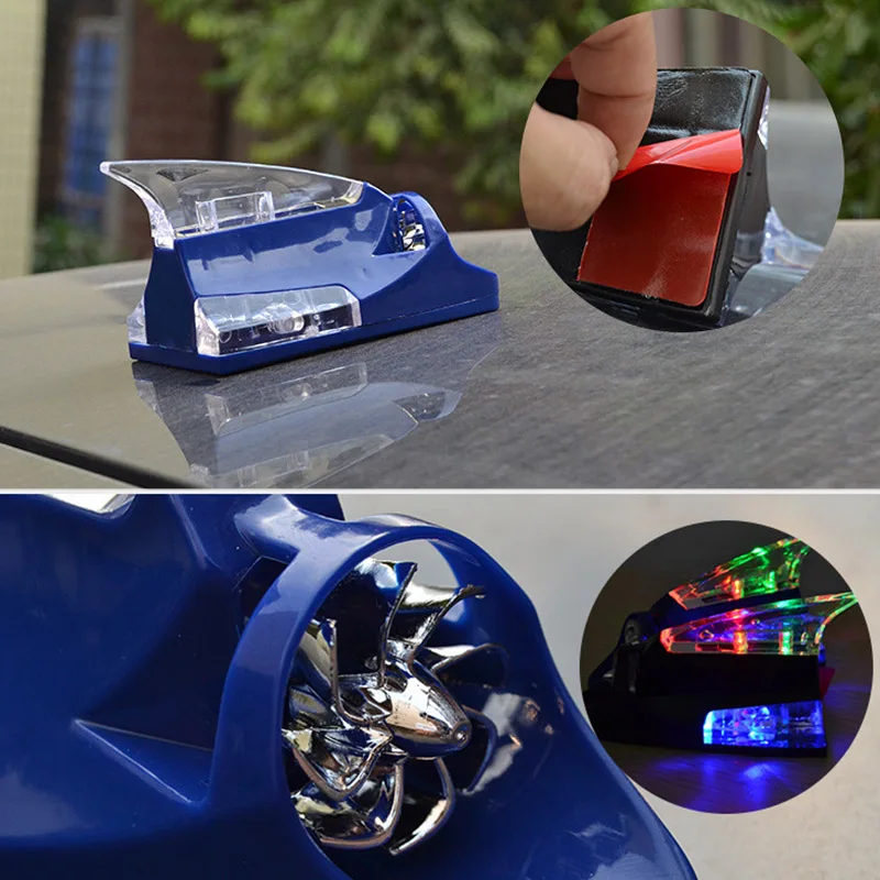 

Car Truck Wind Powered LED Light Roof Antenna Shark Fin Safe Warning Flash Lamp M8617