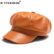 BUTTERMERE, зимние шапки для женщин, газетная Кепка из искусственной кожи, восьмиугольная кепка, одноцветная, Ретро стиль, повседневная, верблюжья Кепка на плоской подошве