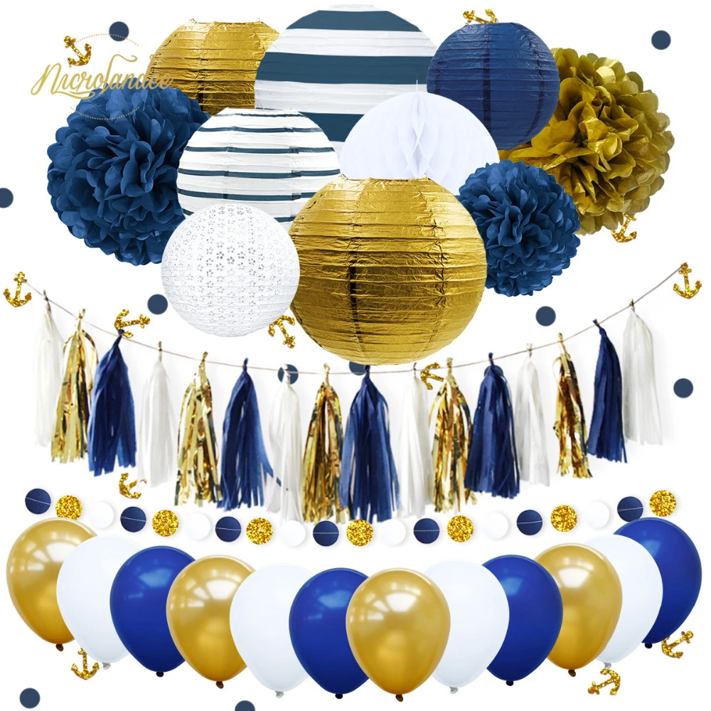 Nicrolandee Ensemble Joyeux Anniversaire Ancre Bleu Marine 38 Pieces Ballons A Fleurs Pom Pom Decoration De Fete A Faire Soi Meme Nouvelle Collection Aliexpress