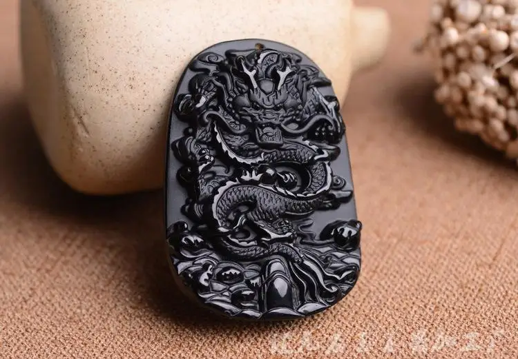 Natural Obsidian Dragons Pendant Men's Tag Pendant 12 Chinese Zodiac Dragon Guardian Angel