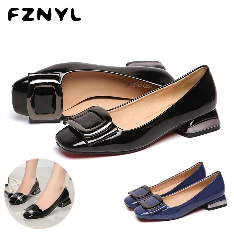 FZNYL Women Casual Single Shoes Square Toe Leather Low Heel Footwear Office Ladies Solid Color Wild Loafers Tenis Feminino