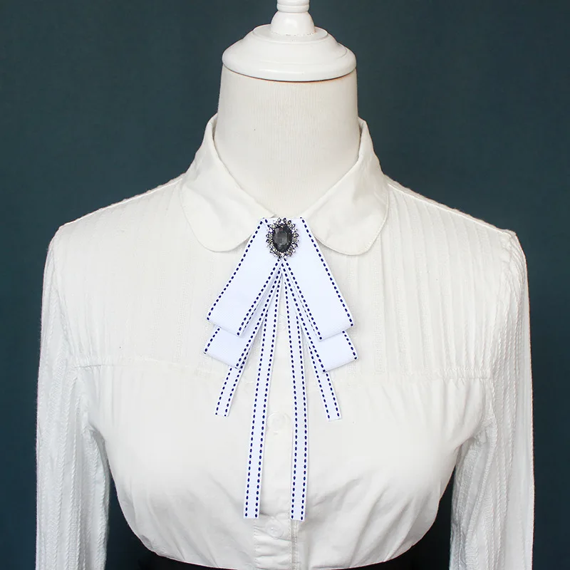 Женская рубашка с воротником и бантом, украшенная стразами, для свадьбы, бизнеса, Рождества, галстук для девочки, Униформа, лента, галстук-бабочка