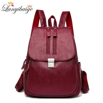 

Vintage solid backpack women high quality leather backpacks ladies shoulder bag high capacity school bag for girls shoulder bags