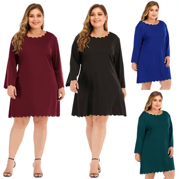 

Will Code Women's Wear Solid Color Wave Edge Simple Leisure Loose Long Sleeve Dress 190737