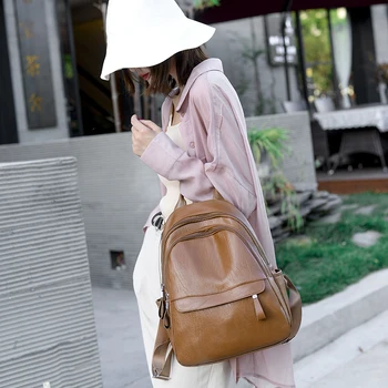 

High quality women fashion large capacity backpack leather classical designer stylish solid lady bag travel backpack for women