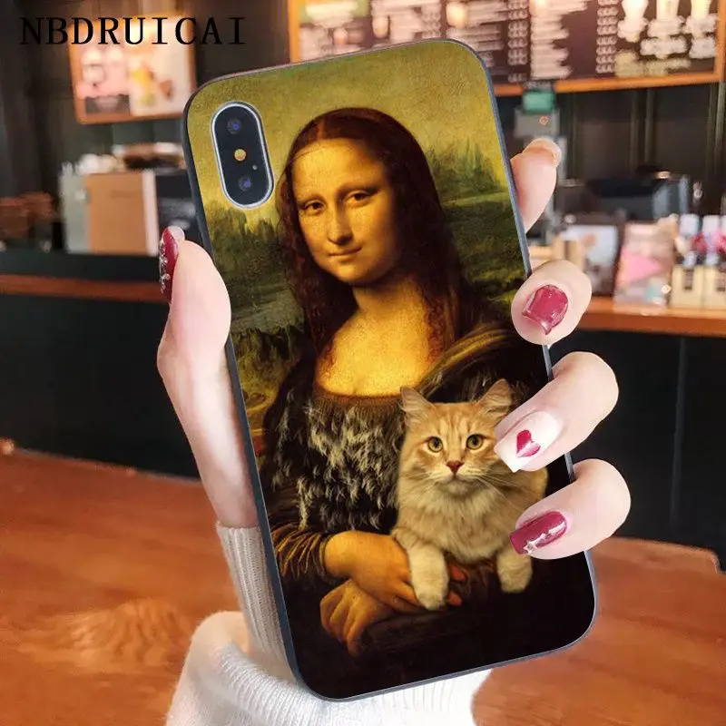 Fun5S Funny Cartoon Phone Case Leonardo da Vinci Mona Lisa Pat Cat
