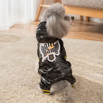 

Dog Clothes with Cool Wing Printed Velvet Thickening Warm Four-legged Black Color Pet Jumpsuit Cotton Padded Winter Pet Clothing