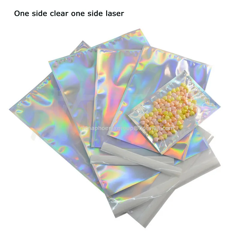 100 шт голограмма алюминиевая фольга клейкий мешочек Курьерская сумка для хранения конверт поли почтовая отправка почтовые пакеты - Цвет: One side clear