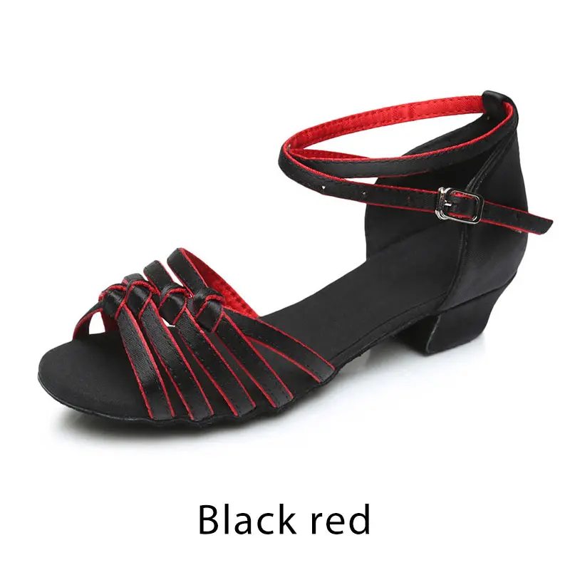 Black red Детская и Женская Профессиональная обувь для латинских танцев; Танцевальная обувь для девочек и детей; женская обувь на низком каблуке; сандалии для сальсы и Танго; 24-40 - Цвет: Black red