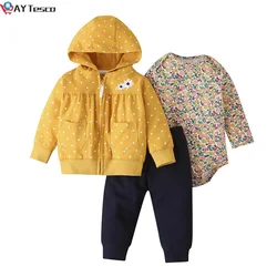 Ensemble de vêtements pour nouveau né garçon et fille, manteau à capuche à manches longues, floral + body + pantalon, tenue pour nouveau né, automne et hiver 2021 